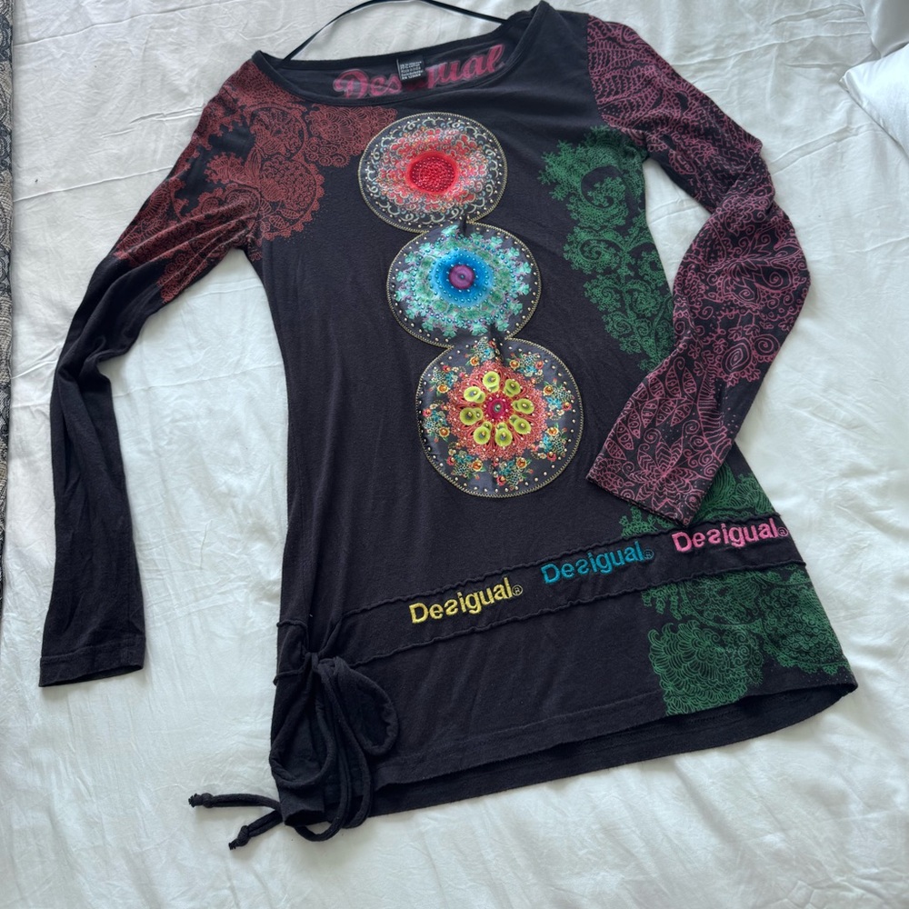 Desigual Black and Pink Graphic Tee